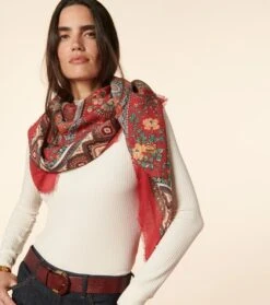 Châle INFINIMENT BORDURE Rouge -Mode Vêtements Magasin chale infiniment