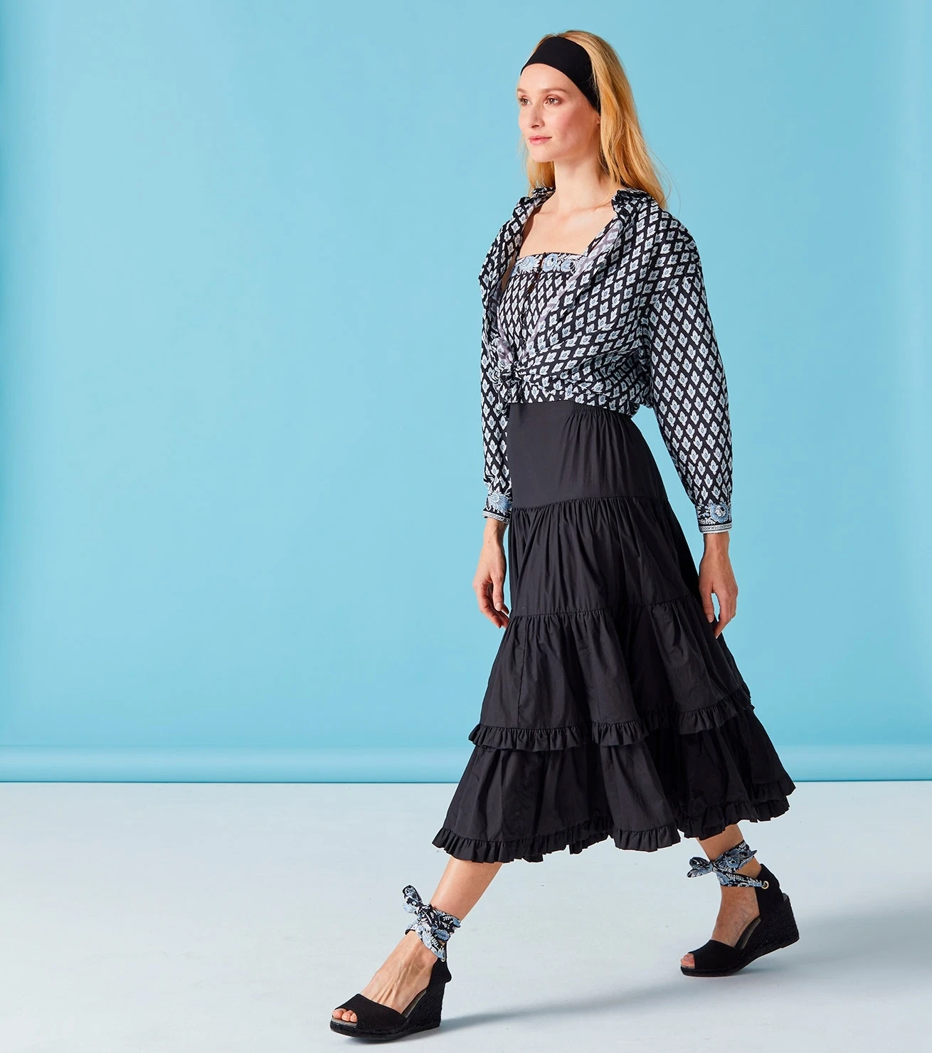 Chemise LENA Palmette Noir Bleu Ciel 2 Chemise LENA Palmette Noir Bleu Ciel – Image 2