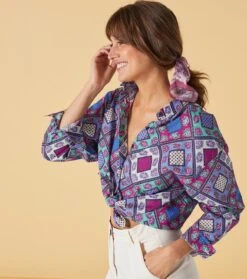 Chemise LENA Patch Fleur Fuchsia Lavande -Mode Vêtements Magasin chemise lena patch fleur