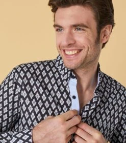 Chemise MILO SLIM Palmette Noir Blanc Ciel -Mode Vêtements Magasin chemise milo palmette 1