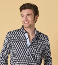 Chemise MILO SLIM Palmette Noir Blanc Ciel -Mode Vêtements Magasin chemise milo palmette 2
