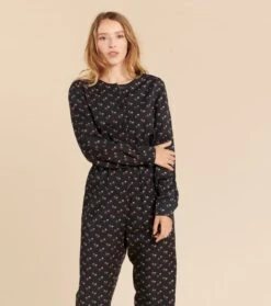 Combinaison Pantalon CARMEN Pâquerette Noir Et Fuchsia -Mode Vêtements Magasin combi carmen.2