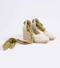 Espadrilles DULCE Frise Chardon Soleil Corail -Mode Vêtements Magasin compensee lucia.2