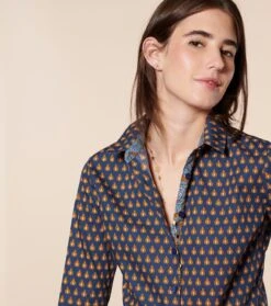 Chemise ELINA Scarabée Marine Camel