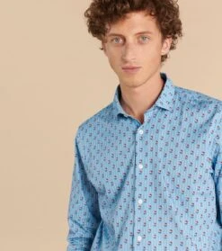 Chemise SLIM Fleurette Rayé Bleu Ciel