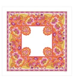 Carré De Coton TANTE ALICE écru & Orange 90 X 90 Cm