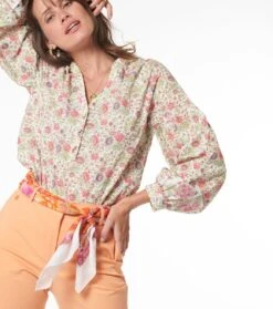 Carré De Coton TANTE ALICE écru & Orange 90 X 90 Cm -Mode Vêtements Magasin foulard tante alice blanc orange.2