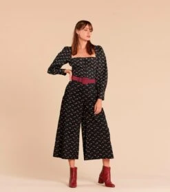 Jupe-culotte GILDA Pâquerette Velours Noir Et Fuchsia -Mode Vêtements Magasin gilda 1