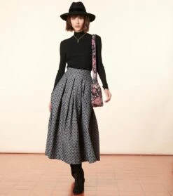 Jupe ALIETTE Trèfle Carreaux Marine -Mode Vêtements Magasin jupe aliette.4