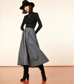 Jupe ALIETTE Trèfle Carreaux Marine -Mode Vêtements Magasin jupe aliette.5