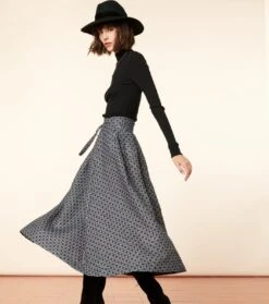 Jupe ALIETTE Trèfle Carreaux Marine -Mode Vêtements Magasin jupe aliette.6