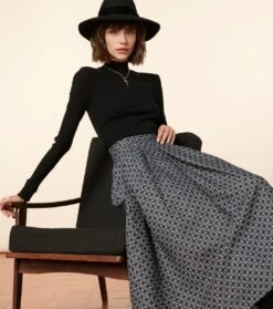 Jupe ALIETTE Trèfle Carreaux Marine