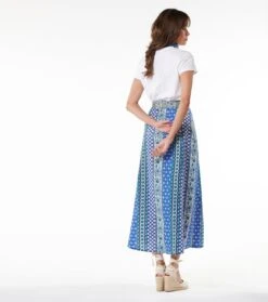 Jupe MIRELLE Bande Provençale Bleu Menthe -Mode Vêtements Magasin jupe mirelle 1