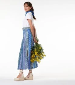 Jupe MIRELLE Bande Provençale Bleu Menthe