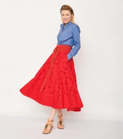 Jupe CANNES Broderie Anglaise Rouge -Mode Vêtements Magasin jupe cannes broderie anglaise rouge