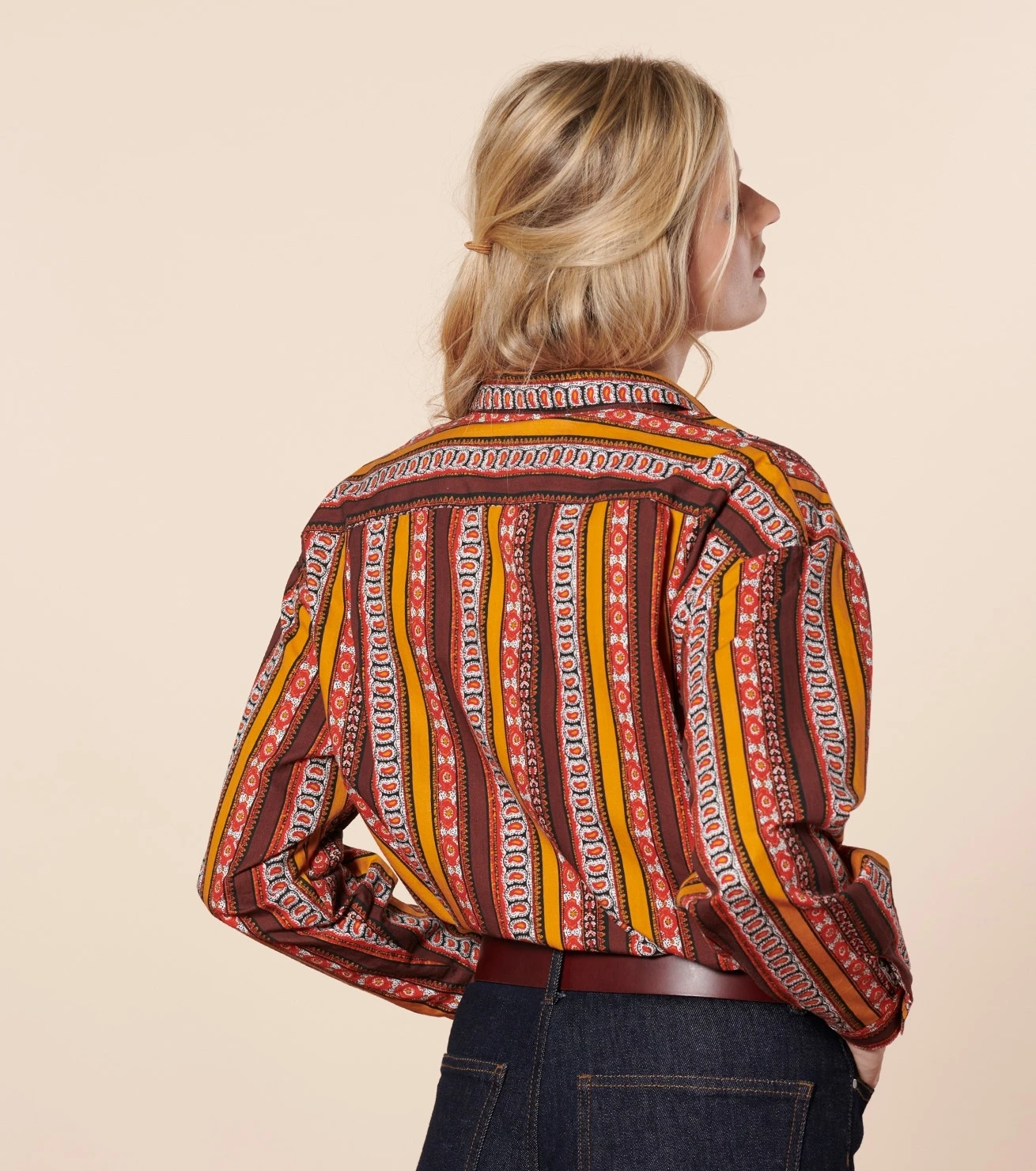 Chemise LENA Farandole Rayure Orange Noir 2 Chemise LENA Farandole Rayure Orange Noir – Image 2