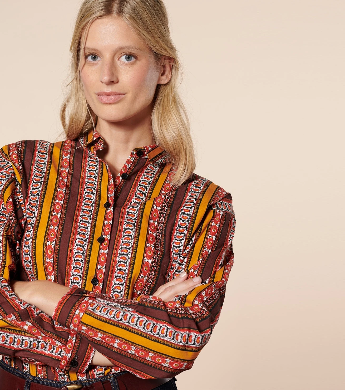 Chemise LENA Farandole Rayure Orange Noir 4 Chemise LENA Farandole Rayure Orange Noir – Image 4