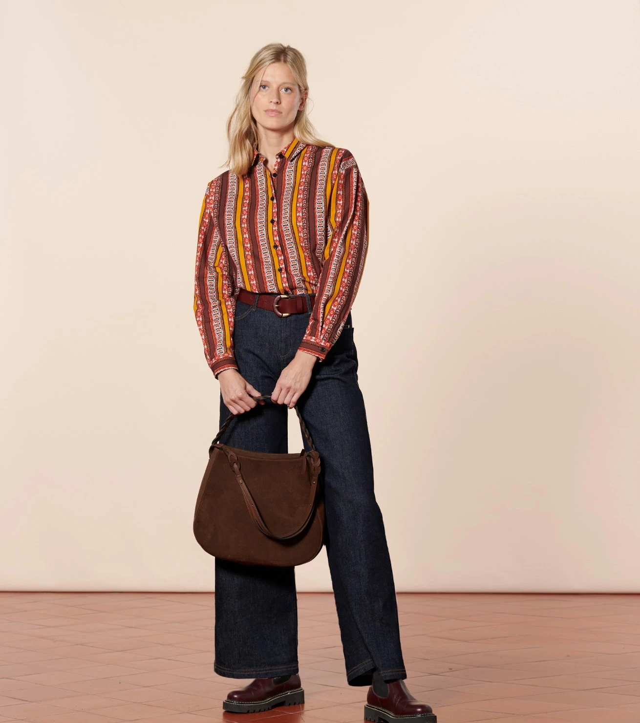 Chemise LENA Farandole Rayure Orange Noir 3 Chemise LENA Farandole Rayure Orange Noir – Image 3