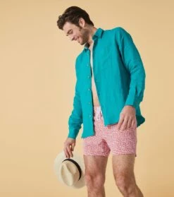 Short De Bain MARIN Fleur Bicolore Tomette