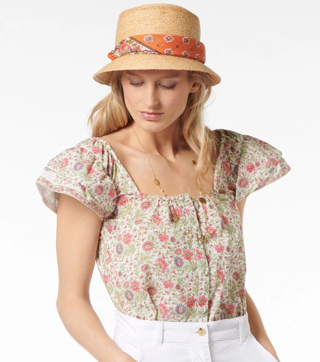 Mouchoir Coton GROSSES ROSES Orange Anis 45 X 45 Cm 2 Mouchoir Coton GROSSES ROSES Orange Anis 45 X 45 Cm – Image 2