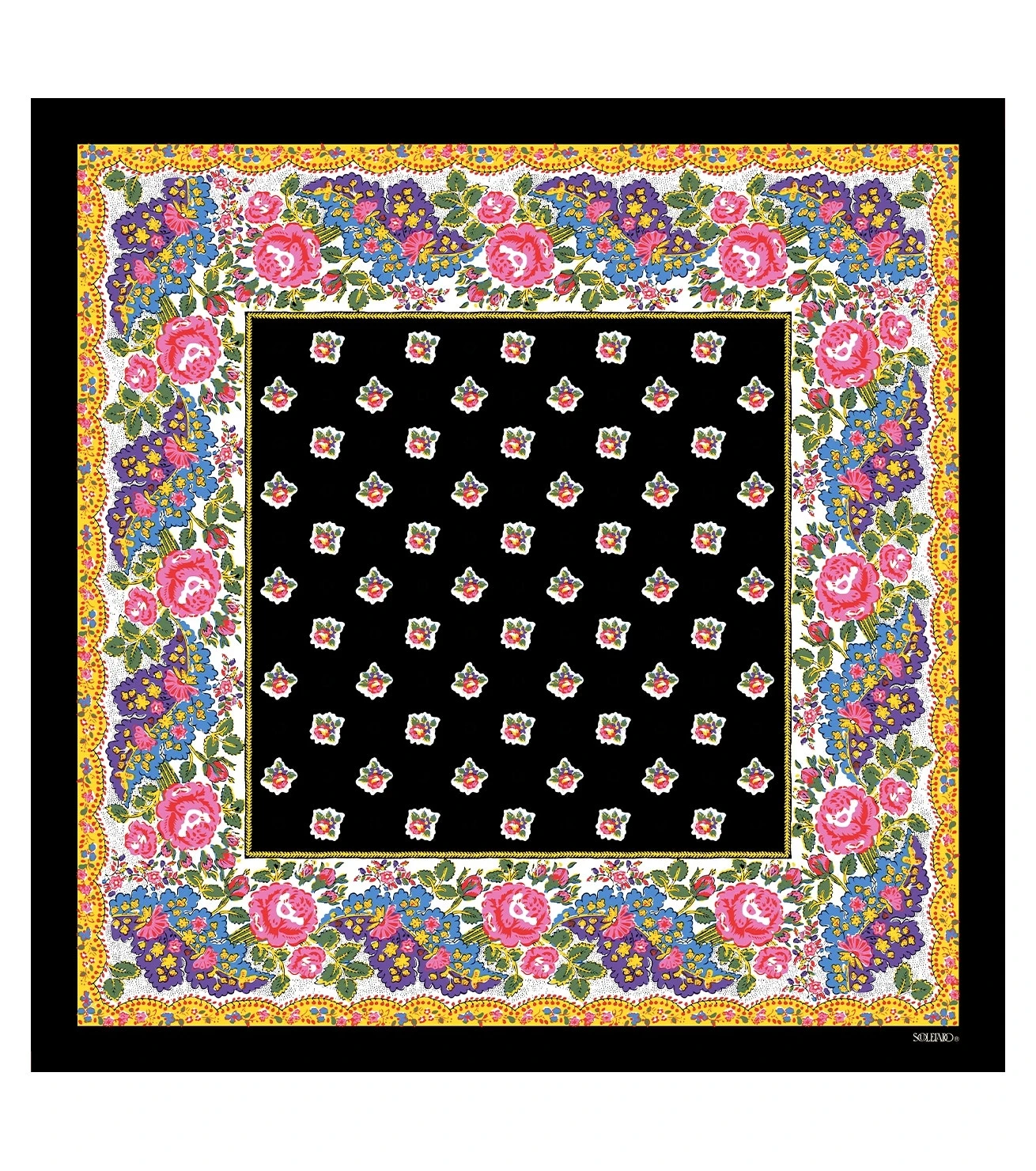 Mouchoir Coton GROSSES ROSES Noir 45 X 45 Cm 1 Mouchoir Coton GROSSES ROSES Noir 45 X 45 Cm