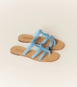 Mules Tressées MADALENA Cuir Turquoise