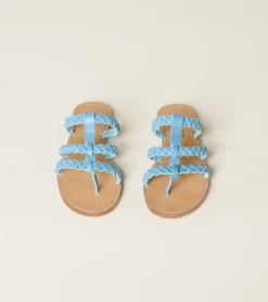 Mules Tressées MADALENA Cuir Turquoise -Mode Vêtements Magasin mules madalena.3