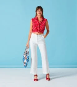 Pantalon APOLINE Ecru Bordeaux -Mode Vêtements Magasin pantalon albertine blanc