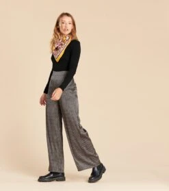 Mode Vêtements Magasin 31 Pantalon ALBERTINE Satin De Soie Petit Cachemire Noir Et écru