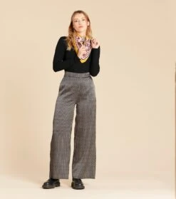 Pantalon ALBERTINE Satin De Soie Petit Cachemire Noir Et écru -Mode Vêtements Magasin pantalon albertine petit cachemire.2