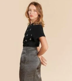 Pantalon ALBERTINE Satin De Soie Petit Cachemire Noir Et écru -Mode Vêtements Magasin pantalon albertine petit cachemire.3