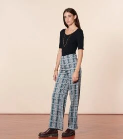 Pantalon ALBERTINE Retour De Perse Petit Bleu Gris -Mode Vêtements Magasin pantalon albertine retour de perse