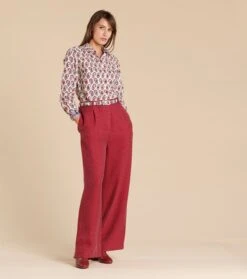 Pantalon LOUISI Cupro Jacquard Rosace Framboise