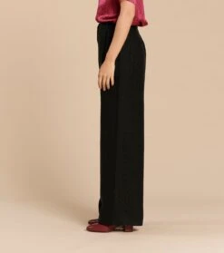 Pantalon LOUISI Cupro Jacquard Rosace Noir -Mode Vêtements Magasin pantalon louisis noir.1