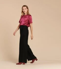 Pantalon LOUISI Cupro Jacquard Rosace Noir