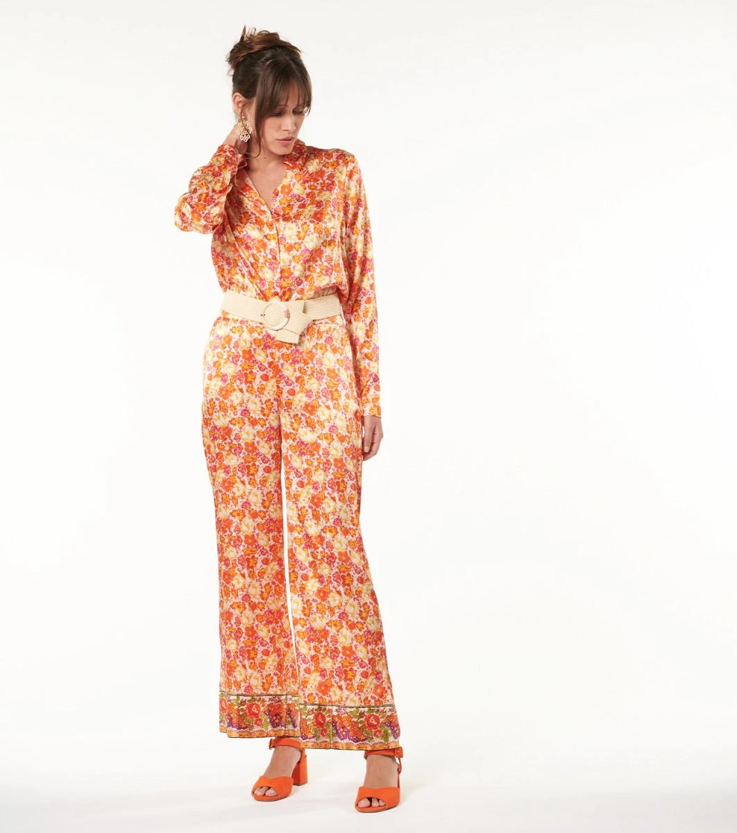 Pantalon ORIA Jardin Fleuri Orange 1 Pantalon ORIA Jardin Fleuri Orange