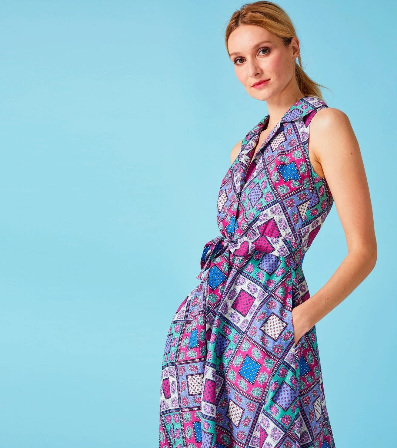 Robe ADALINE Patch Fleur Fuchsia Lavande 2 Robe ADALINE Patch Fleur Fuchsia Lavande – Image 2