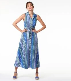 Robe ADALINE Bande Provençale Bleu Menthe -Mode Vêtements Magasin robe adaline.1