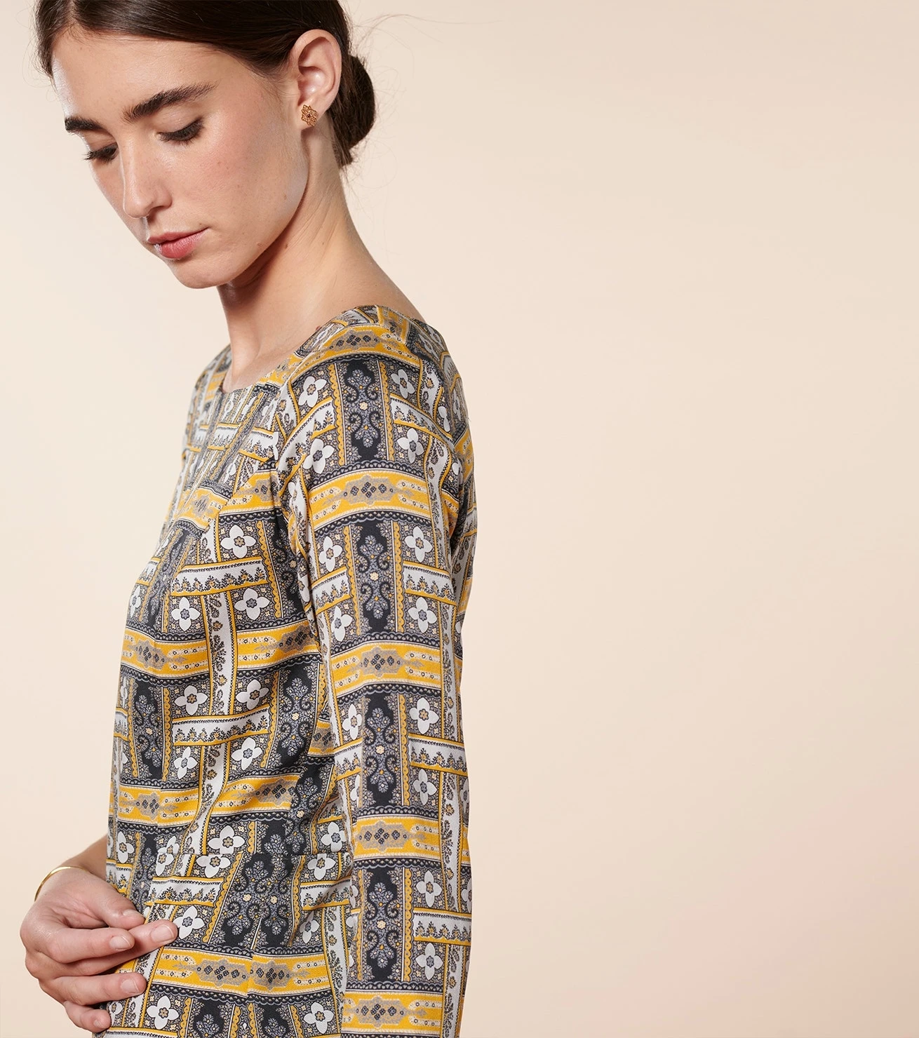 Robe ANTONELLA Retour De Perse Ocre Gris 2 Robe ANTONELLA Retour De Perse Ocre Gris – Image 2