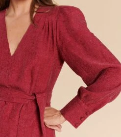 Robe ELIA Cupro Jacquard Rosace Framboise 7 Robe ELIA Cupro Jacquard Rosace Framboise -Mode Vêtements Magasin robe elia