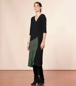 Robe ESTHER Frise Arabesque Noir Vert -Mode Vêtements Magasin robe esther