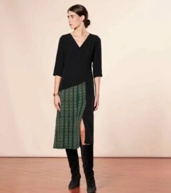 Robe ESTHER Frise Arabesque Noir Vert -Mode Vêtements Magasin robe esther.1