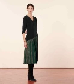 Robe ESTHER Frise Arabesque Noir Vert -Mode Vêtements Magasin robe esther.4