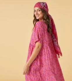 Châle En Mousseline De Soie PARADISO Rose Rouge 135 X 135 Cm -Mode Vêtements Magasin robe gaia max.3 1