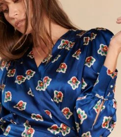 Robe ISIS Printemps En Satin De Soie Marine Et écru -Mode Vêtements Magasin robe isis