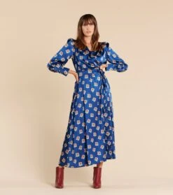 Robe ISIS Printemps En Satin De Soie Marine Et écru -Mode Vêtements Magasin robe isis.3