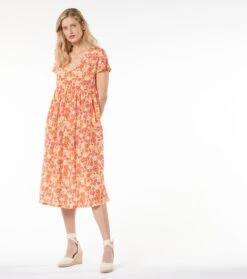 Robe JACQUELINE Jardin Fleuri Orange -Mode Vêtements Magasin robe jacqueline jardin fleuri.3