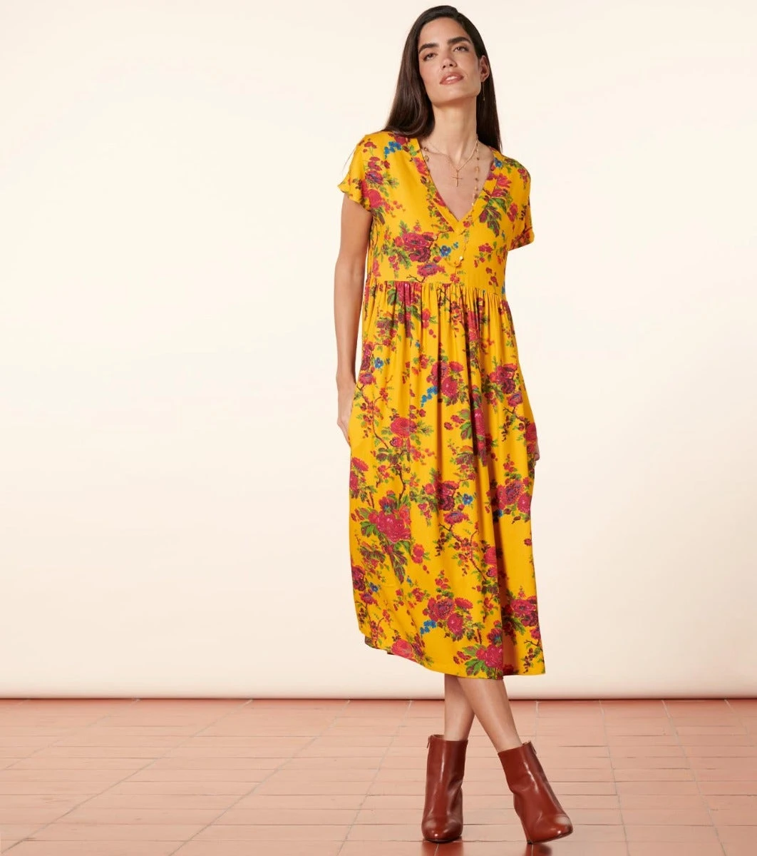 Robe JACQUELINE Jardins De Saint Rémy Ocre Rose 1 Robe JACQUELINE Jardins De Saint Rémy Ocre Rose