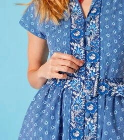 Robe JANILLE Mini Feuilles Bleu -Mode Vêtements Magasin robe janille.1