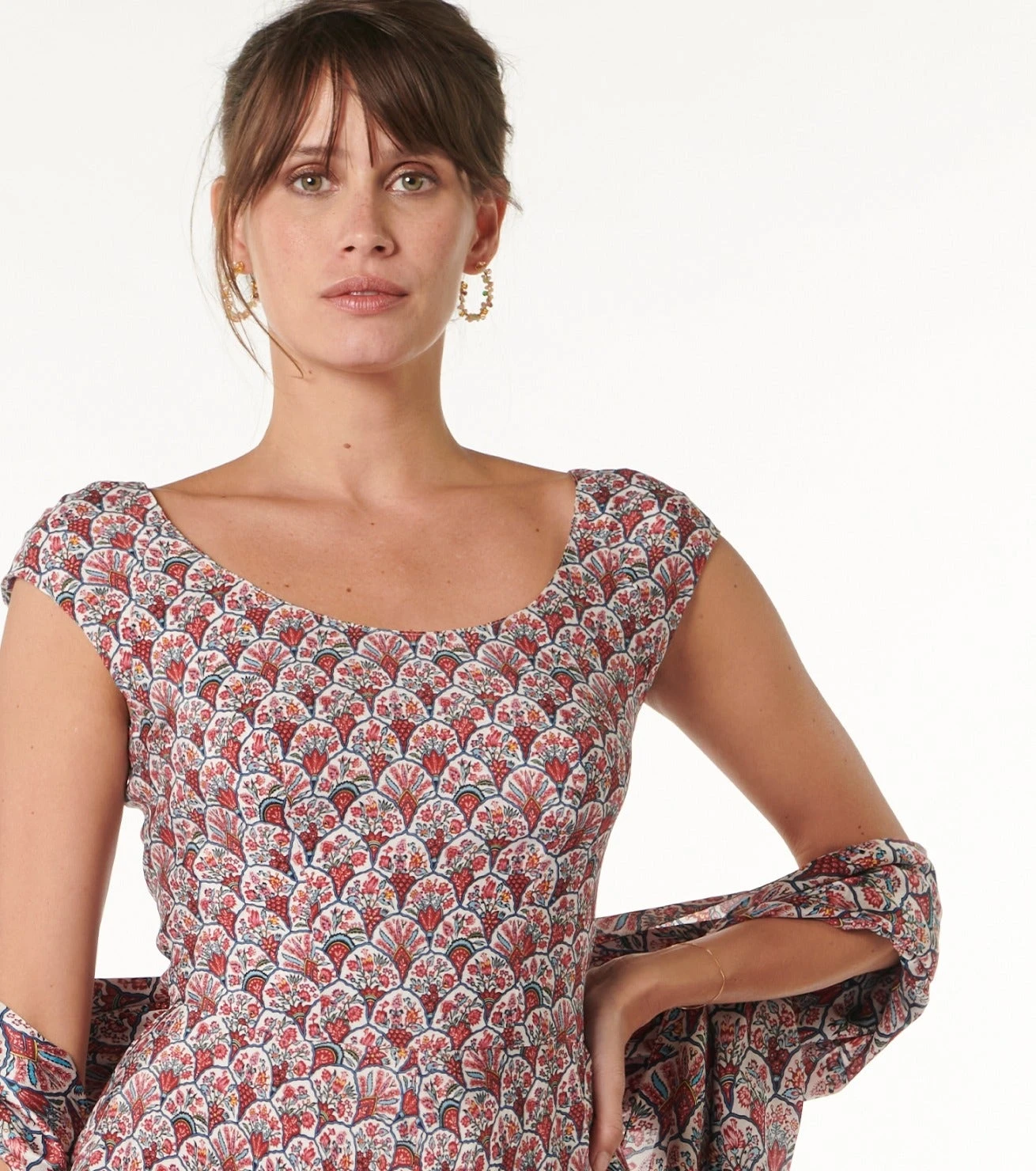 Robe MADRILENE Bouquet Bucolique écru Framboise 2 Robe MADRILENE Bouquet Bucolique écru Framboise – Image 2